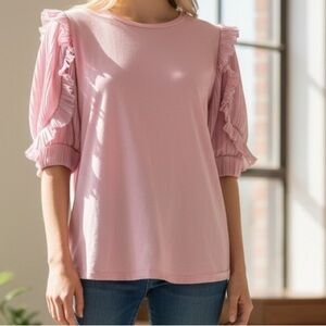 Express Light Pink Blouse with Ruffle Sleeves